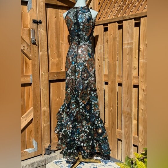 🆕 BRONX & BANCO🧿 NWOT Sicilia Blue Sequin Fluted Hem Maxi Dress Sz XS US 2 - Picture 9 of 16